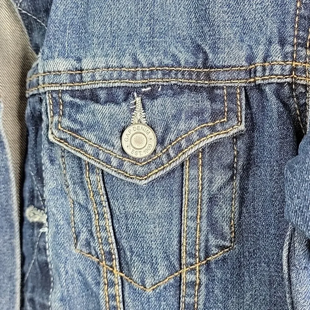 Gap Denim Kids Blue Distressed Jean‎ Button-Up Jacket Size Large (10-11)